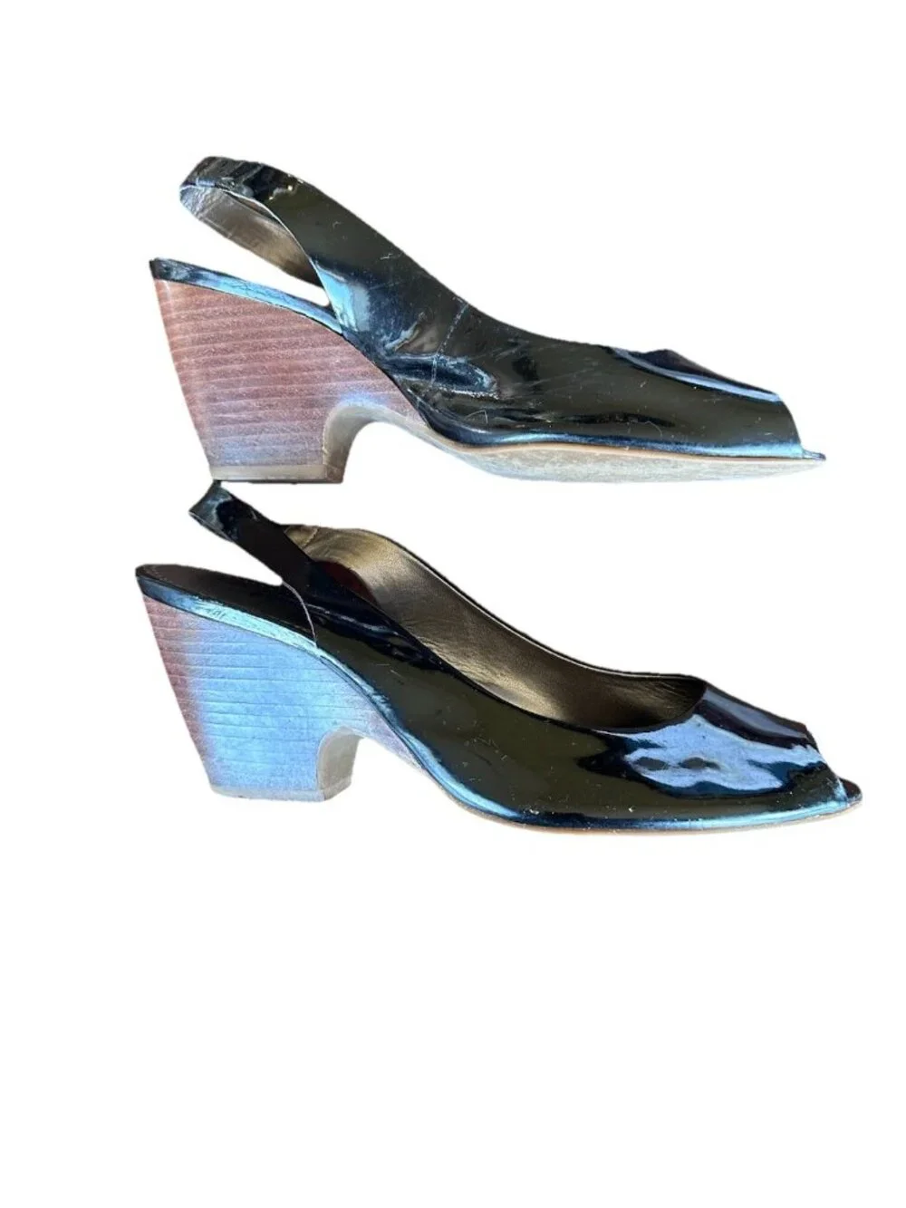 FRANCO SARTO Women Black Slingback Heel Sz 6.5 Peep Toe Patent Leather